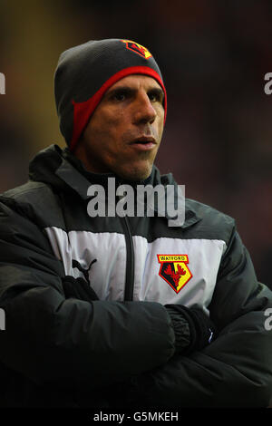 Fußball - npower Football League Championship - Blackpool / Watford - Bloomfield Road. Watfords Manager Gianfranco Zola während des npower Football League Championship-Spiels in der Bloomfield Road, Blackpool. Stockfoto