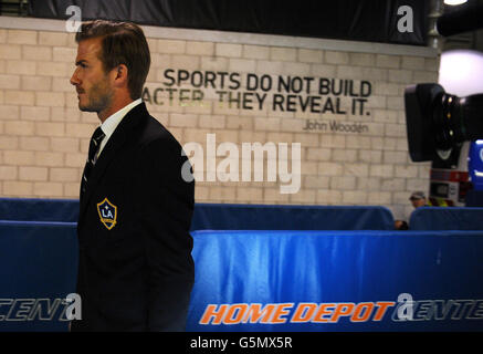 Fußball - Major League Fußball - Pokalfinale - Los Angeles Galaxy gegen Houston Dynamo - Home Depot Center. David Beckham VON LA Galaxy kommt zum MLS Cup Finale im Home Depot Center, Los Angeles, USA. Stockfoto