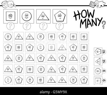 Schwarz / Weiß Cartoon Illustration der Erziehungsarbeit zählen Aktivitäten für Kinder im Vorschulalter Malbuch Stock Vektor