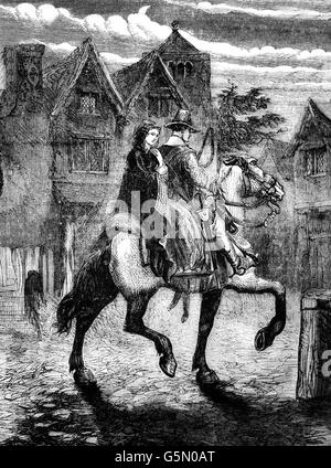 Nachdem die Armee von die Charles II in Schottland litt angesprochenen hatte seine zweite Niederlage bei Worcester in 1651 er entkam und Nord-Bentley-Halle in Staffordshire geleitet. Es wurde beschlossen, dass der König als Diener des Jane Lane, die Tochter von Colonel John Lane und Reise nach Bristol, ein Schiff für Frankreich finden handeln würde. Stockfoto