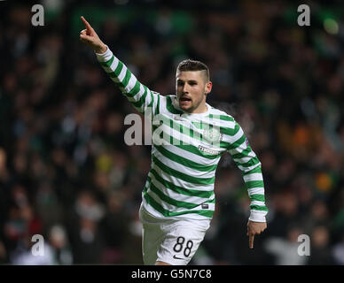 Fußball - UEFA Champions League - Gruppe G - Celtic gegen Spartak Moskau - Celtic Park. Gary Hooper von Celtic feiert das erste Tor Stockfoto