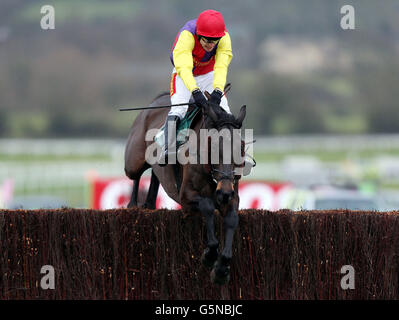 Master Overseer von Tom Scudamore auf dem Weg zum Sieg in der Majordomo Hospitality Handicap Chase während des ersten Tages des Internationalen Treffens auf der Cheltenham Rennbahn, Cheltenham gefahren. Stockfoto