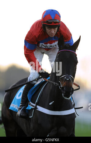 Sprinter Sacre von Jockey Barry Geraghty geritten geht zu Post in der Sportingbet Tingle Creek Chase während des zweiten Tages des Tingle Creek Christmas Festival in Sandown Park Racecourse, Sandown. Stockfoto