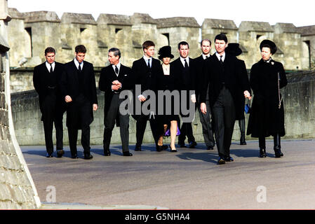 Das Begräbnis von Prinzessin Margaret. Mitglieder der königlichen Familie kommen zur Beerdigung von Prinzessin Margaret im Schloss Windsor an. Stockfoto