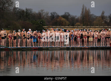 Serpentin Xmas-schwimmen Stockfoto