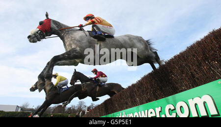 Tarquinius von Keith Donoghue (rechts) gewinnt die Martinstown Opportunity Handicap Steeplechase während des Leopardstown Christmas Festivals auf der Leopardstown Racecourse, Dublin, Irland. Stockfoto