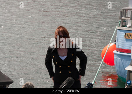 Hartlepool, UK. 22. Juni, 2016.Kay Burley, Leinwände Sky News-Moderatorin die Stimmung des Volkes von Hartlepool Marina über das EU-Referendum. Bildnachweis: David Dixon/Alamy Live-Nachrichten Stockfoto