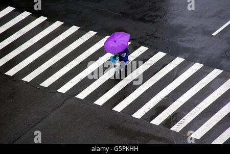 Zhengzhou, China Henan Provinz. 23. Juni 2016. Ein Bürger fährt ein Elektro-Fahrrad im Regen in Zhengzhou, Hauptstadt der Provinz Zentral-China Henan, 23. Juni 2016. Chinas zentrale meteorologische Behörde gab eine gelbe Warnung bei starkem Regen im Osten, zentral- und Süd-West China am Donnerstag. Bildnachweis: Feng Lei/Xinhua/Alamy Live-Nachrichten Stockfoto