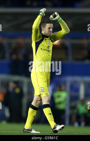 Fußball - FA Cup - Dritte Runde Replay - Birmingham City / Leeds United - St Andrews. Colin Doyle, Torwart von Birmingham City, feiert das erste Tor des von Wade Elliott erzielten Spiels seiner Mannschaft (nicht im Bild) Stockfoto