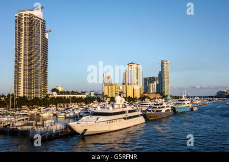 Miami Beach Florida, Biscayne Bay, South Pointe SoFi, Hochhaus-Wohngebäude, Luxus, Yachthafen, Mega-Yachten, Murano in Portofino, Yacht Club, Murano Gr Stockfoto