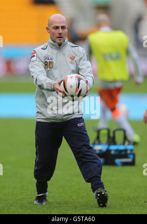 Fußball - npower Football League Championship - Wolverhampton Wanderers gegen Blackpool - Molineux. Blackpool-Trainer Alan Wright während des Warm-Up Stockfoto