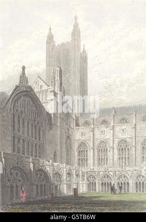 KENT: Die Kathedrale von Canterbury. Blick vom Kreuzgang. (Unreinheiten), alten Drucken 1850 Stockfoto