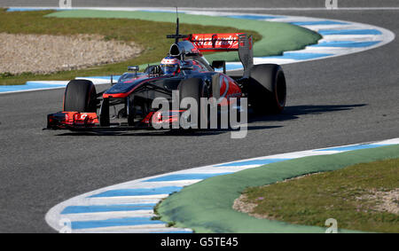 McLaren Mercedes' Jenson-Knopf während des Testens im Circuito de Jerez, Jerez, Spanien. Stockfoto