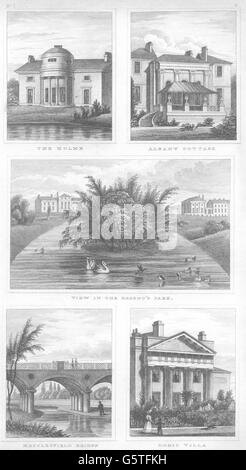 Regents PARK: die Holme; Albany Cottage; Macclesfield-Brücke; Dorische Villa, 1832 Stockfoto