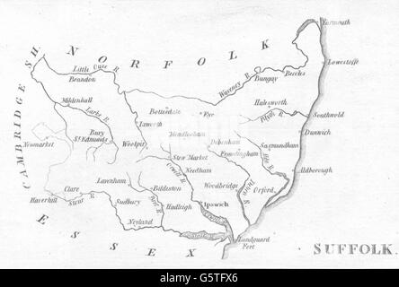 SUFFOLK: Aikin: knappe kleine county Karte. (5. Auflage), 1803 Stockfoto