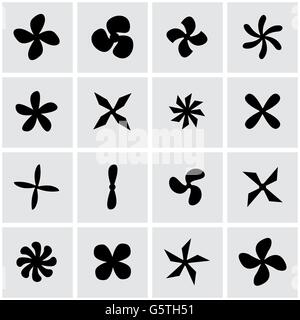 Vector schwarz-Fans und Propeller-Icon-set Stock Vektor