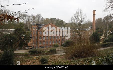 Quarry Bank Mill. Eine allgemeine Ansicht der Steinbruch-Bank-Mühle, die dem National Trust gehört. Stockfoto