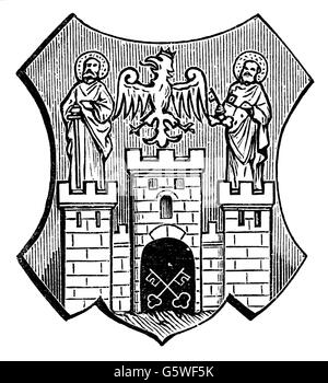 Heraldik, Wappen, Polen, Stadtwappen, Posen, Holzstich, 1893, Zusatz-Rechte-Clearences-nicht vorhanden Stockfoto