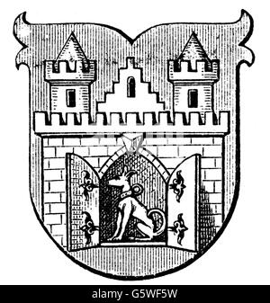 Heraldik, Wappen, Deutschland, Stadtwappen, Quedlinburg, Holzstich, 1893, Zusatz-Rechte-Clearenzen-nicht vorhanden Stockfoto