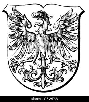 Heraldik, Wappen, Deutschland, Stadtwappen, Rathenow, Holzstich, 1893, Zusatz-Rechte-Clearences-nicht vorhanden Stockfoto