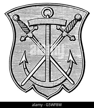 Heraldik, Wappen, Deutschland, Stadtwappen, Solingen, Holzstich, 1895, Zusatz-Rechte-Clearences-nicht vorhanden Stockfoto