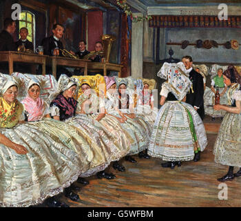 Festlichkeiten, Bälle und Partys, Tänzer bei einem Dorfball im Spreewald, Gemälde von Philipp Franck (1860 - 1944), Öl auf Leinwand, 1907, Additional-Rights-Clearences-not available Stockfoto