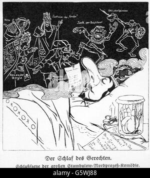 Ferdinand I., 26.2.1861 - 10.9.1948, König von Bulgarien 7.7.1908 - 3.10.1918, Prinz 7.7.37.1880-7.7.1808, Karikatur, "Der Schlaf Des Gerechten", Zeichnung, 'Süddeutscher Postillion', 1897, Stockfoto