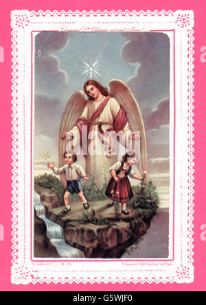 Religion, christentum, Engel, Schutzengel zum Schutz zweier Kinder, Farbdruck, Druck: E.Boumard, Paris, um 1900, zusätzliche-Rechte-Clearences-nicht verfügbar Stockfoto
