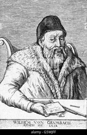 Grumbach, Wilhelm von, 1.6.1503 - 18.4.1567, Deutscher Ritter und Abenteurer, halbe Länge, Kupferstich von Matthias Zuendt, 1567, Artist's Urheberrecht nicht gelöscht werden Stockfoto