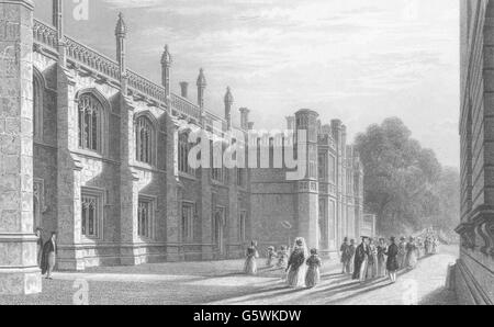 CAMBRIDGE: Kings College-Bibliothek. Viele elegante Figuren. (Le Keux), c1842 Stockfoto