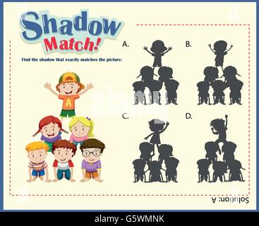Spiel-Vorlage mit passenden Kinder Abbildung Schatten Stock Vektor