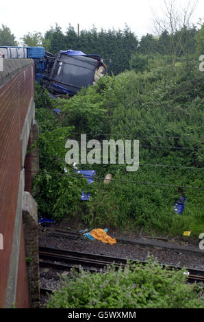 Güterzug-Absturz in Colchester Stockfoto