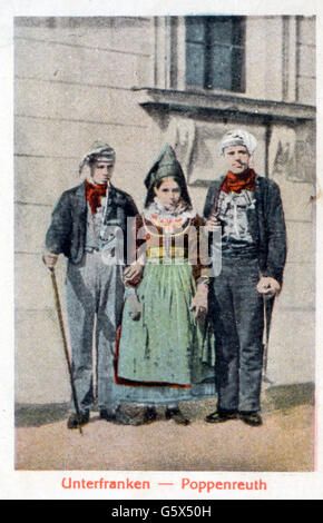 Mode, Tracht, Franken, Trachten aus Poppenreuth, Unterfranken, Plakatmarke, um 1910, Zusatz-Rights-Clearences-nicht verfügbar Stockfoto