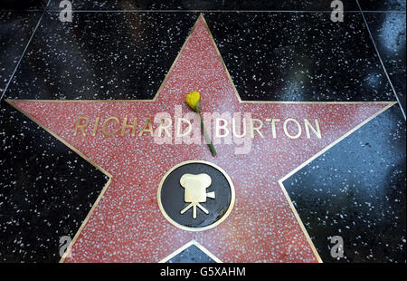 Der verstorbene Richard Burton wird auf dem Hollywood Walk of Fame, Los Angeles, USA, neben dem von Elizabeth Taylor mit einem Stern geehrt. Stockfoto