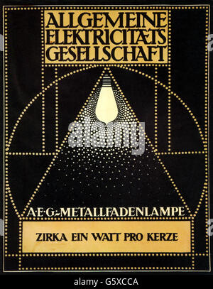 Energie,Strom,Werbung,für die AEG Glühbirne,Design: Peter Behrens(1868 - 1940),Lithographie,Druck: Hollerbaum & Schmidt,Berlin,1907.2.Jahrhundert,Werbung,Bildende Kunst,Kunst,Plakat,Bills,Plakate,Plakate,Plakatkunst,Glühbirne,Glühbirne,Glühbirne,Glühbirne,Glühbirne,elektrische Strom,Licht,Licht,Licht,Lampe,Lampen,Allgemeine Elektrikeine Gesellschaft,Allgemeine Elektrikeine Gesellschaft,Allgemeine Elektrikeine Gesellschaft,Allgemeine Elektrikeine Gesellschaft Stockfoto