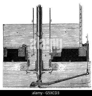 Energie, Elektrizität, Turbine und Turbinenrad, schematische Zeichnung, Holzstich, Ende 19. Jahrhundert, 19. Jahrhundert, Generator, Generatoren, Strom, Stromerzeugung, Stromerzeugung, Stromerzeugung, Stromerzeugung, Stromerzeugung, historisch, historisch, zusätzliche-Rechte-Clearences-nicht verfügbar Stockfoto