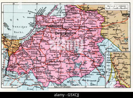 Kartographie, Karte, Europa, Deutschland, Kreis Ostpreußen, politischer Handatlas, Georg Westermann, Braunschweig, 1938, Additional-Rights-Clearences-not available Stockfoto