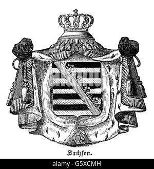 Heraldik, Wappen, Deutschland, Staatswappen des Königreichs Sachsen, Holzstich, 1872, Zusatz-Rechte-Freilichtungen-nicht vorhanden Stockfoto