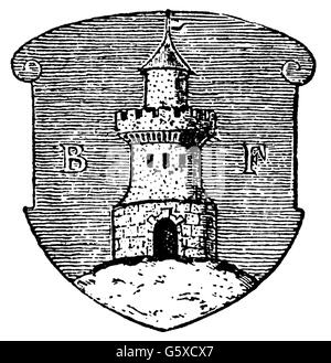 Heraldik, Wappen, Frankreich, Stadtwappen, Belfort, Holzstich, 1892, Zusatz-Rechte-Freilichtungen-nicht vorhanden Stockfoto