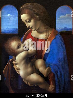 Madonna mit Kind, Madonna Litta, Leonardo da Vinci, ca. 1490, Staatliche Eremitage, Sankt Petersburg, Russland Stockfoto