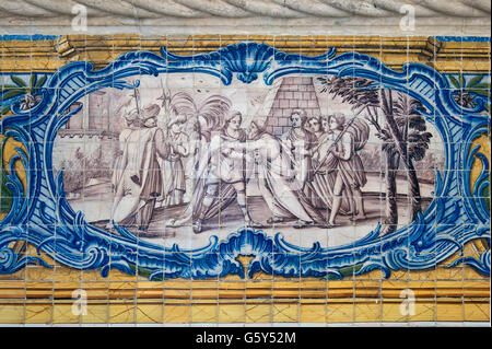 Azulejos der ehemaligen Speisesaal, Mosteiro Dos Jéronimos (Kloster der das Hieronymuskloster), Stadtteil Belem, Lissabon, Portugal Stockfoto