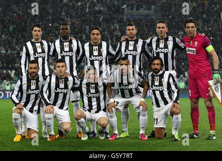 Juventus-Team, (obere Reihe links nach rechts) Federico Peluso, Paul Pogba, Alessandro Matri, Andrea Barzagli und Leonardo Bonucci. (Untere Reihe von links nach rechts) Fabio Quagliarella, Luca Marrone, Simone Padoin, Arturo Vidal und Andrea Pirlo Stockfoto