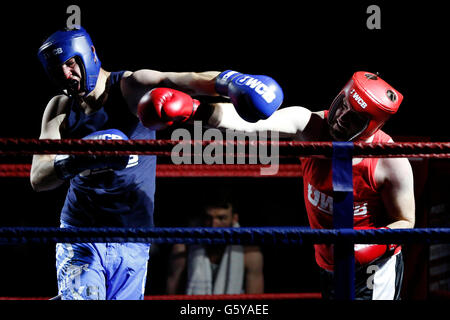 Amateur-Boxer zu kämpfen, während eine ultimative White Collar Boxing Wettbewerb Stockfoto