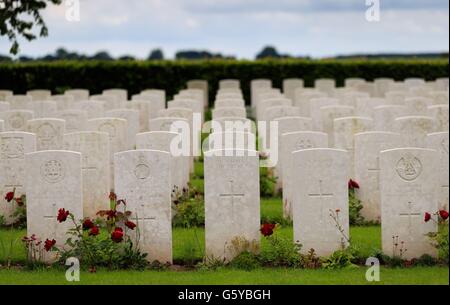 London-Friedhof und Erweiterung, Longueval, Frankreich, wo einige der Soldat kämpfte in der Schlacht an der Somme, die am 1. Juli 1916 begonnen begraben sind. Stockfoto