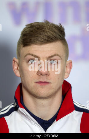 Großbritanniens Jack Whelbourne während des Short Track Speed Skating Media Day im National Ice Centre, Nottingham. Stockfoto