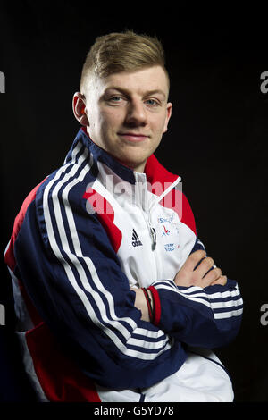 Großbritanniens Jack Whelbourne während des Short Track Speed Skating Media Day im National Ice Centre, Nottingham. Stockfoto