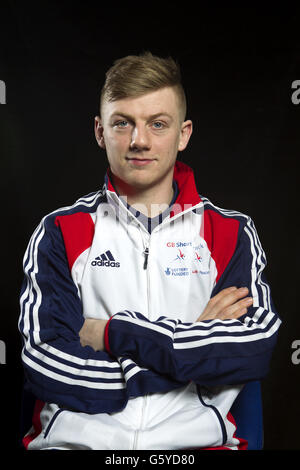 Großbritanniens Jack Whelbourne während des Short Track Speed Skating Media Day im National Ice Centre, Nottingham. Stockfoto