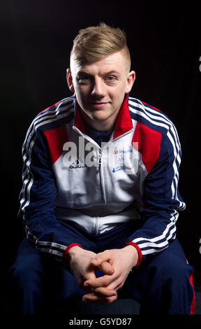 Großbritanniens Jack Whelbourne während des Short Track Speed Skating Media Day im National Ice Centre, Nottingham. Stockfoto