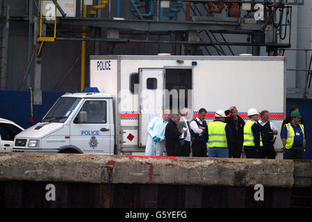Nordsee-Hubschrauber-Absturz - Polizei Stockfoto