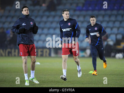 Fußball - npower Football League Championship - Peterborough United / Charlton Athletic - London Road. Charlton Athletic's Johnnie Jackson (links), Matt Taylor (Mitte) und Andrew Hughes während des Vormatchtrainings Stockfoto